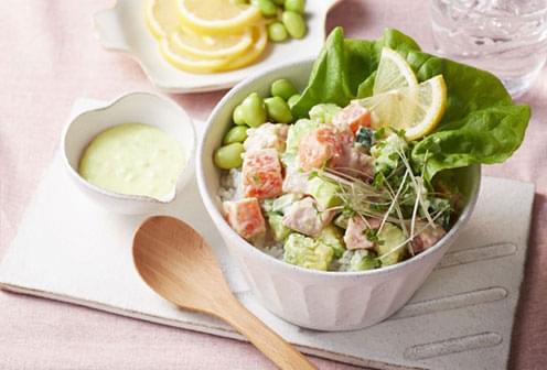Salmon Poke Bowl with Wasabi Sauce