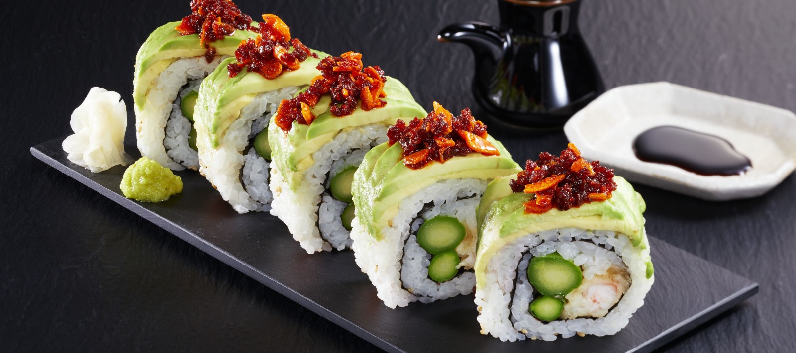 Avocado Sushi Rolls with UMAMI TOPPING (Dragon Rolls with UMAMI